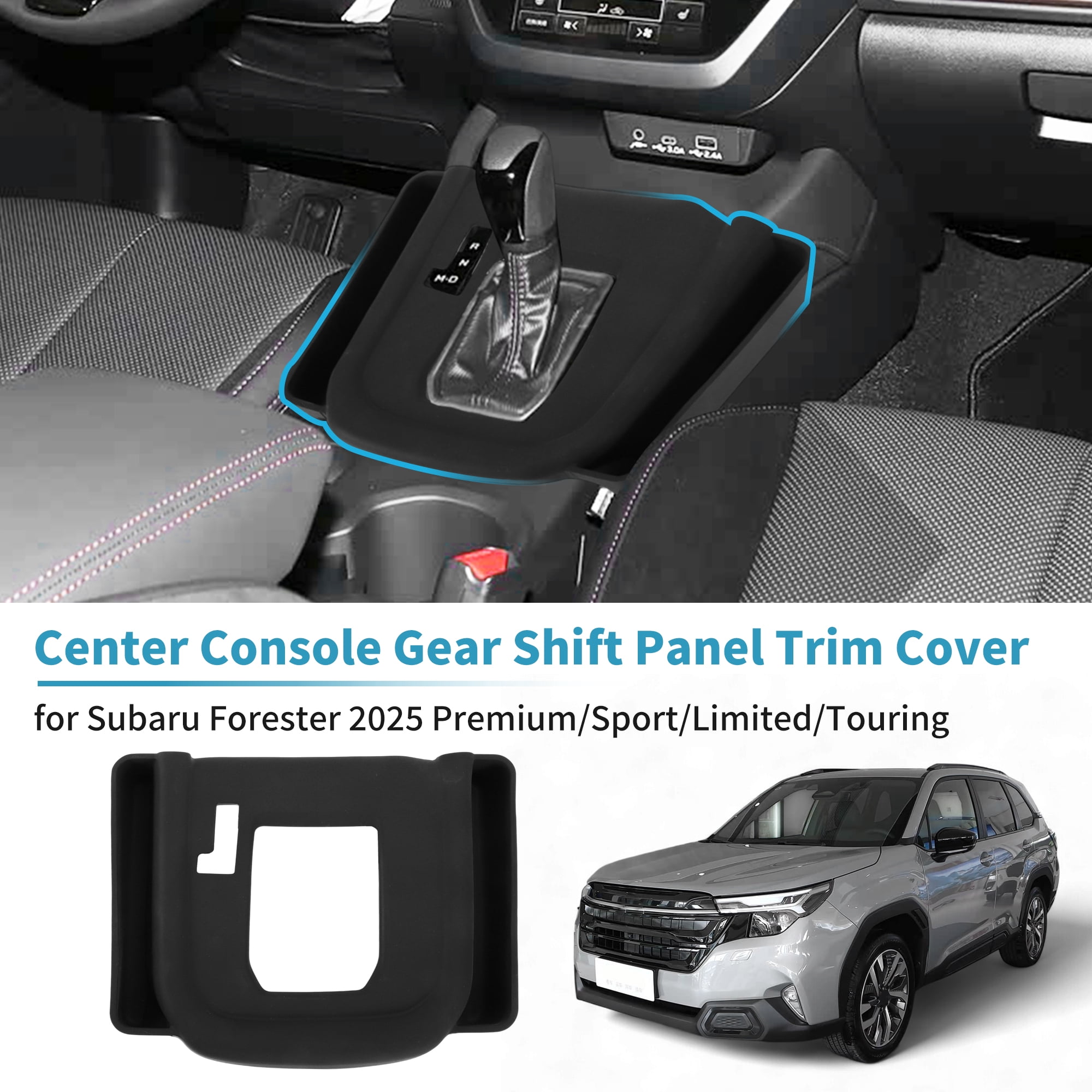 Unique Bargains Center Console Gear Shift Panel Trim Cover for for Subaru Forester 2025 Seat Side Seam Gap Storage Silica Gel Pad Unti-Scratching Cover Shift Knob Cover with 2 Slot Protection