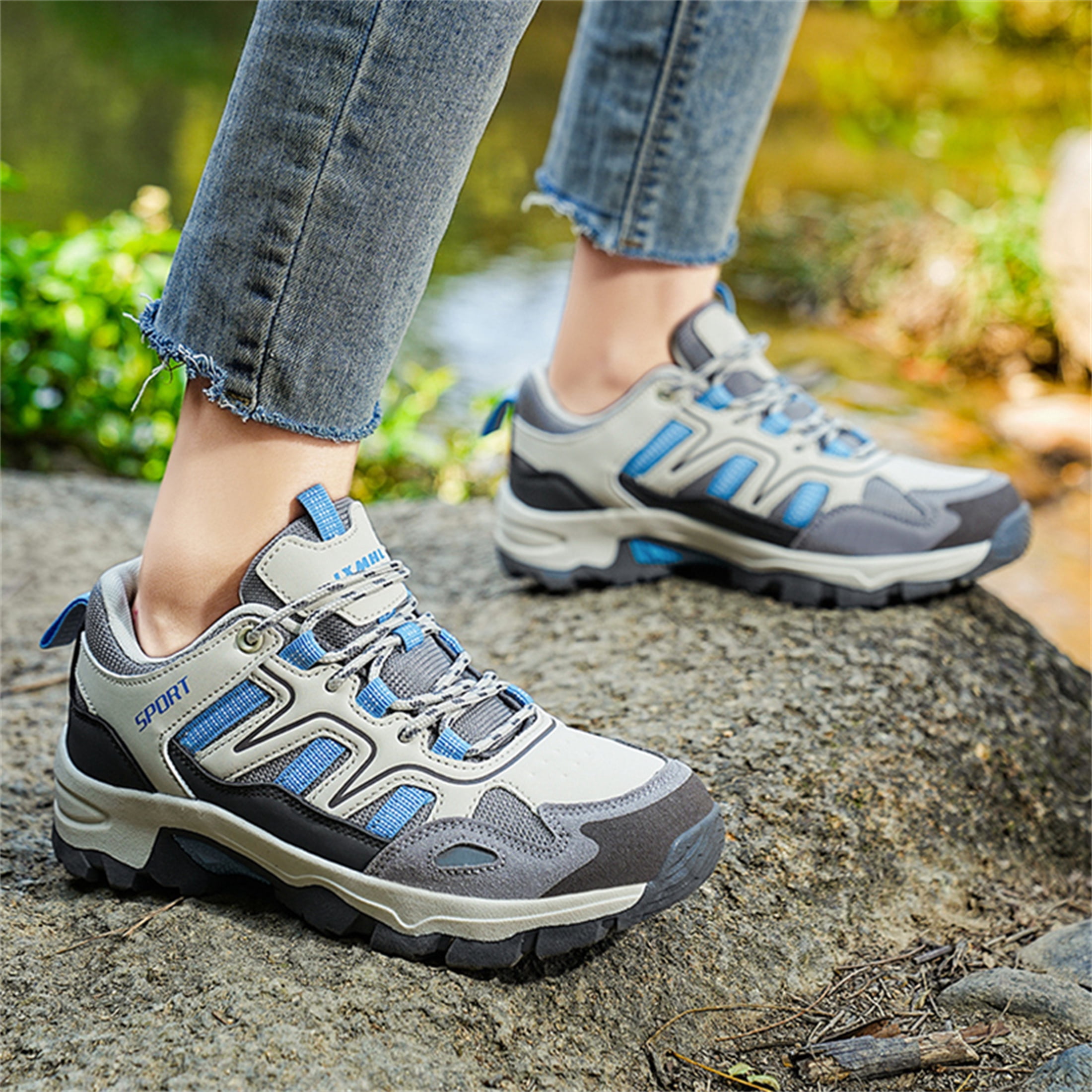 LASUDRAA Mens Womens Non-Slip Hiking Shoes Breathable Lightweight Outdoor Trekking Sneakers for Walking Camping