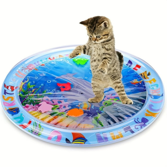 Cat Water Sensation Mat with Floating Fish, Interactive Kick Toy, Boredom Relief Pad for Indoor Cats, Use with Tap Water SKY BLUE