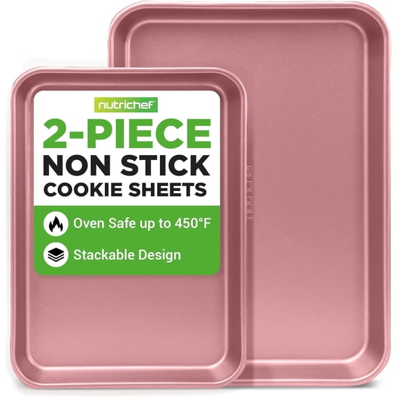 NutriChef Nonstick Cookie Sheet Baking Pan - 2pc Large & Medium Metal Oven Baking Tray