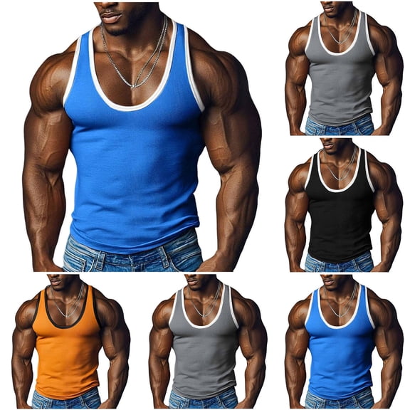 SROBPTY Mens Summer Shirts, Tank Top for Men, Mens Solid Color Casual Crew Neck Workout Sleeveless Under Shirts Orange,L