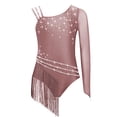 thumbnail image 3 of CHICTRY Kids Shiny Rhinestone Tassel Gymnastics Dance Leotards for Latin Cha-Cha Figure Skating Dancewear Dusty Pink 12, 3 of 5
