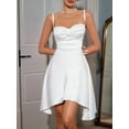 thumbnail image 5 of Women'S Ruched Corset Dress Spaghetti Strap Fit and Flare Flowy Mini Dress White L, 5 of 7