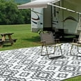 HUGEAR 6x9 ft Grey and White Outdoor Area Rugs,Plastic Straw Washable