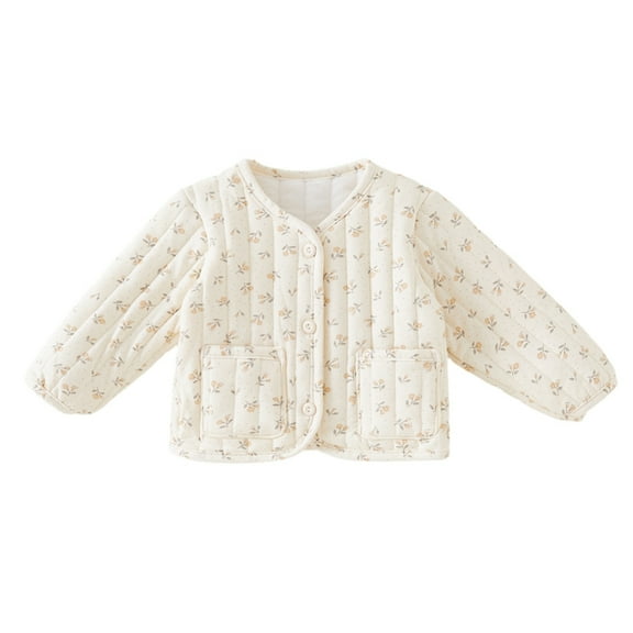 GYRATEDREAM Girls Quilted Jacket Long Sleeve Floral Coat Kids Soft Outerwear Jackets, 4-5 Years