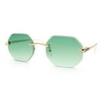 thumbnail image 3 of Bevel Octagonal Gangster Rimless Jaguar Head Hinge Showy Sunglasses Gold - Green, 3 of 6