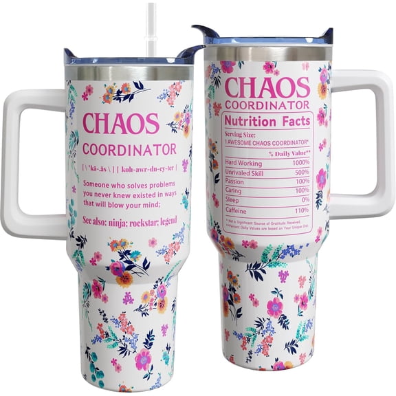40 oz Chaos Coordinator Tumbler with Handle Lid and Straw, Thank You Gifts for Women, Coworker, Manager, Employee Appreciation - Chaos Coordinator Gifts Cup Teacher Appreciation Gift