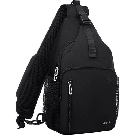MOSISO Sling Backpack with USB Charging Port, Adjustable Strap for Travel, Hiking, Walking, Biking, Black