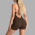 thumbnail image 4 of Women’s Seamless Yoga Jumpsuit One Piece Workout Romper, Backless Criss Cross Spaghetti Strap Bodycon Short Bodysuit for Gym Fitness Running Pilates Brown L, 4 of 7