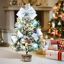 ABPWLY Home Desktop Blue Christmas Tree with Lights Snow Flocked Artificial Tree with Snowman Ornament for Home Window Decoration 17.72x9.84 Inch Home Decor