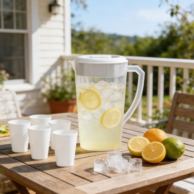 3L Plastic Water Pitcher with Lid Handle Clear Measuring Jug Large Capacity Cold Water Kettle for Iced Tea Juices Lemonade Home Kitchen