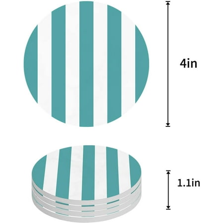 

ZHANZZK Summer Blue Sea Style Stripes Set of 4 Round Coaster for Drinks Absorbent Ceramic Stone Coasters Cup Mat with Cork Base for Home Kitchen Room Coffee Table Bar Decor