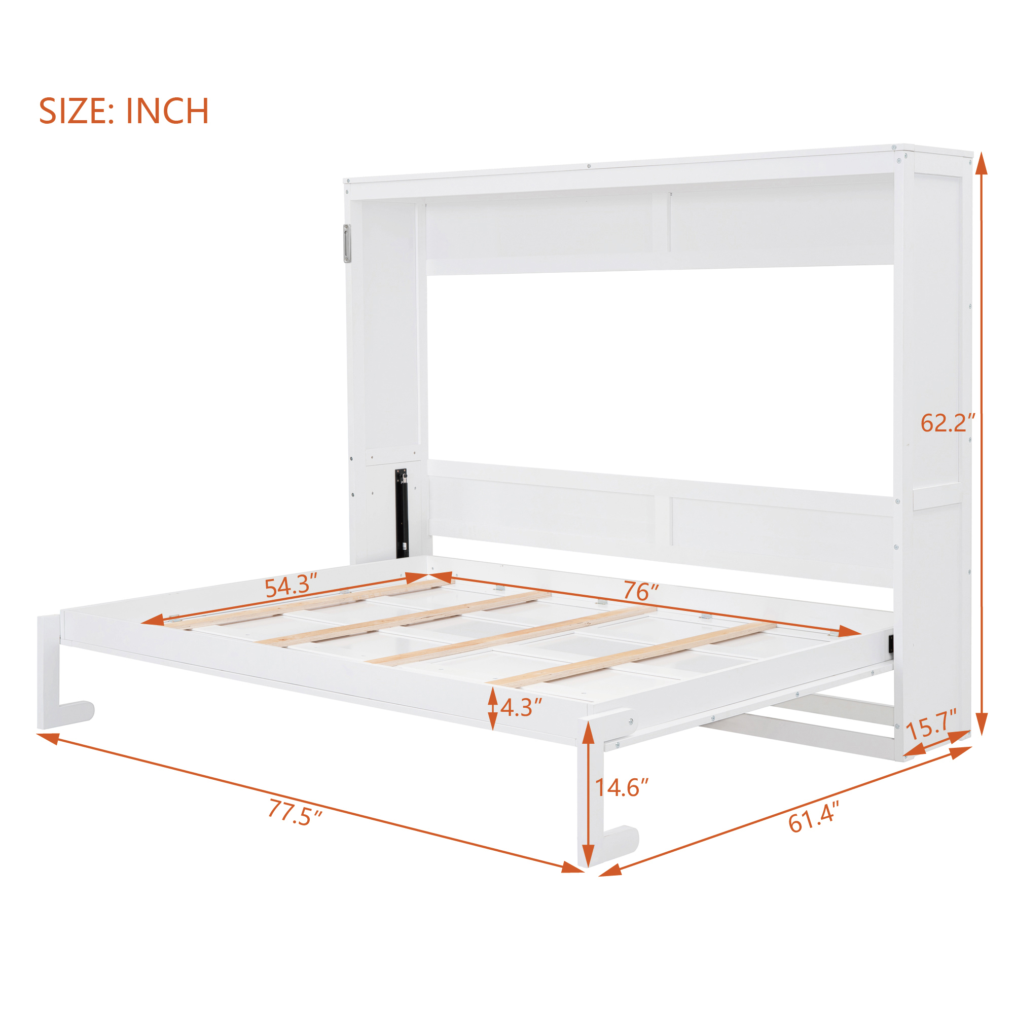 Mintazer Full Size Murphy Bed, Modern Foldable Wall Bed with Storage Shelf for Bedroom Apartment Guest Room, White
