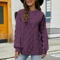 thumbnail image 4 of Pullover Sweaters for Women 2025 Long Sleeve Crewneck Thick Plain Cable Knit Sweater Tops Fall Winter Outfits, 4 of 6