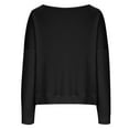 thumbnail image 4 of Solid Color Cold Shoulder Tops for Women O-Neck Long Sleeve Pullover Winter Waffle Loose T-Shirts, 4 of 6