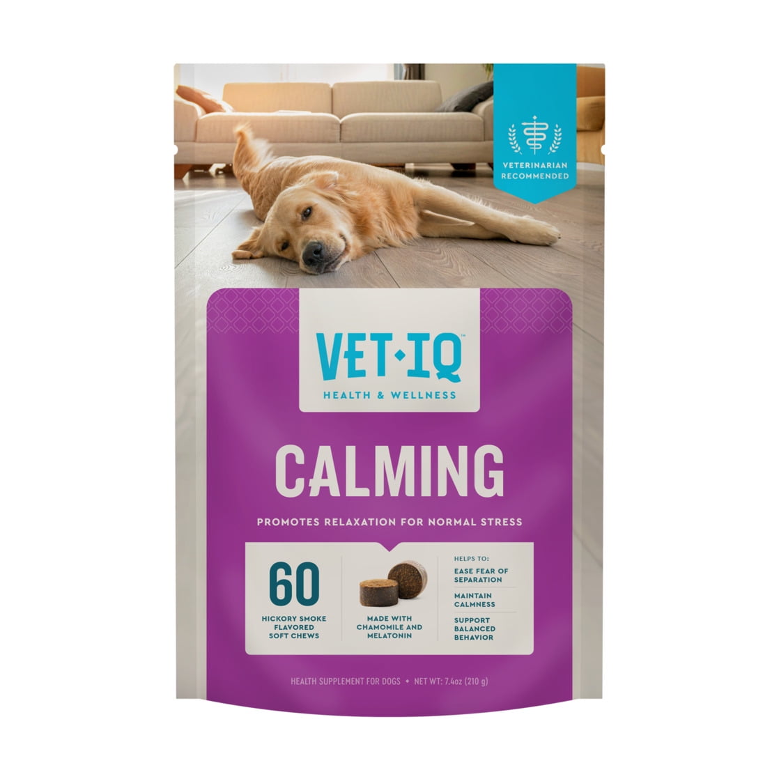 (6 pack) VetIQ Calming Support Supplement Soft Chews for Dogs, Hickory Smoke Flavored Soft Chews, 60 Count