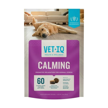 VetIQ Calming Support Supplement Soft Chews for Dogs  Hickory Smoke Flavored Soft Chews  60 Count