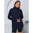 thumbnail image 4 of Jersey PRETTYGARDEN para mujer, cuello en V, punto acanalado, azul marino, 4 of 6