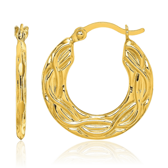10K Solid Yellow Gold Round Small Hoop Earrings