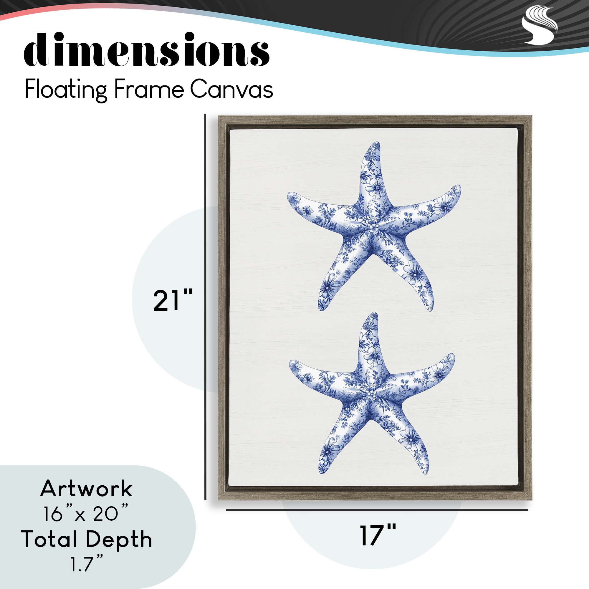 Vintage Toile Starfish Brown Framed Floater Canvas Wall Art, design by Lettered and Lined