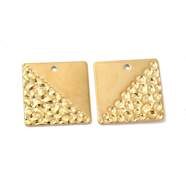 Ion Plating(IP) 304 Stainless Steel Pendants Square Charm Real 18K Gold Plated 22x22x1mm Hole: 1.6mm