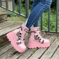 thumbnail image 4 of Dakaela Platform Boots for Women Goth Round Toe Chunky Wedge Combat Booties Motorcycle Punk Shoes, 4 of 6