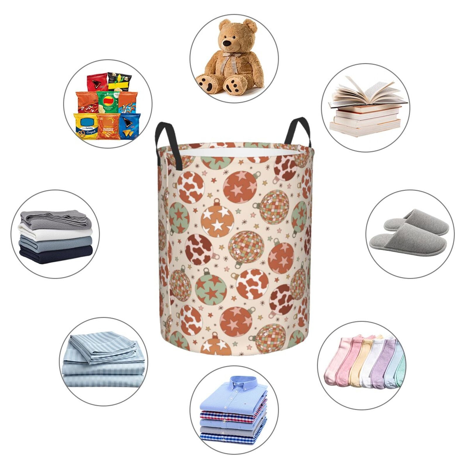 Large Laundry Basket with Handles - Rustic Christmas Ornaments Kids Baby Dirty Clothes Laundry Hamper for Bedroom Aesthetic