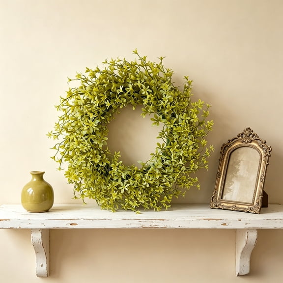 Bcylexb Artificial Greenery Wreaths, 16.5" Faux Spring Flower Leaves Wreaths for Front Door Farmhouse Indoor Outdoor Home Wall Decor