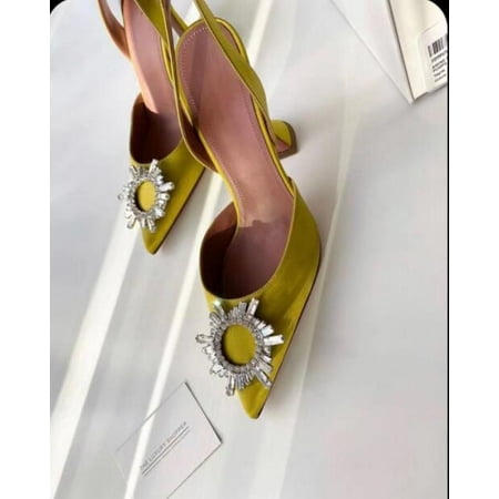 

Brand women Pumps luxury Crystal Slingback High heels Summer bride Shoes Comfortable triangle Heeled Party Wedding Shoes