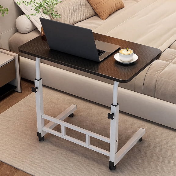 Overbed Table with Wheels, Height Adjustable C‑Shape Rolling Bed Tray 23.6"Wx15.7"D, Mobile Bedside Desk, Mobile TV Dinner Tray Slide Table for Bed Sofa Tray