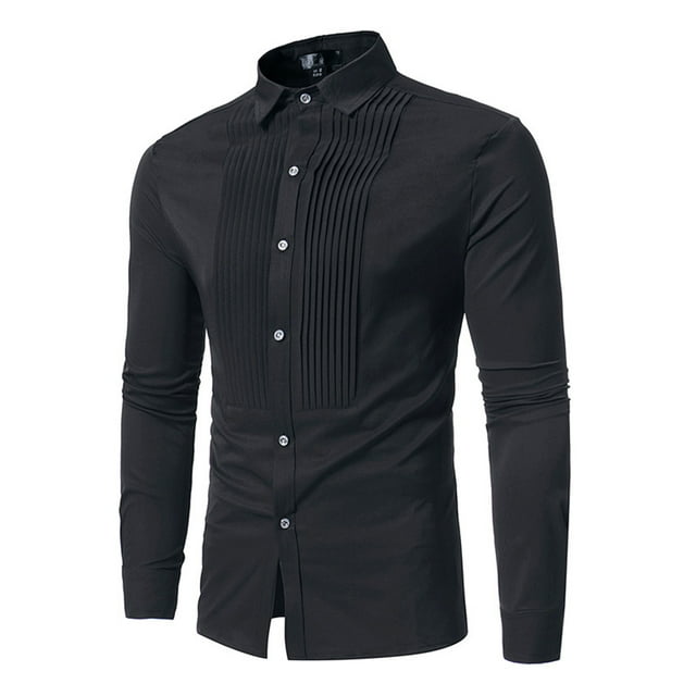 pstuiky camisas de manga larga para hombre, Camisas casuales de manga larga con cuello vuelto y botones lisos para hombre salir tops m