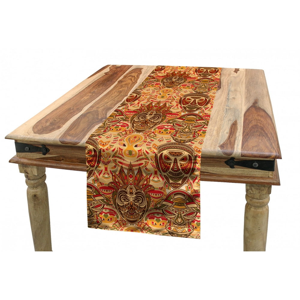 African Table Runner, Mask Motif with Pattern Design, Dining Room