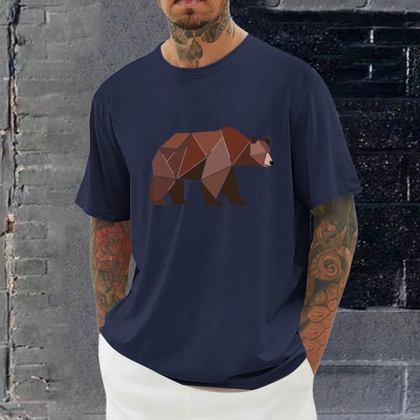 Tops para hombre, blusas y camisas de cuello redondo y manga corta para hombre, blusas casuales de moda con cuello redondo y estampado para hombre, blusas de poliéster para hombre.