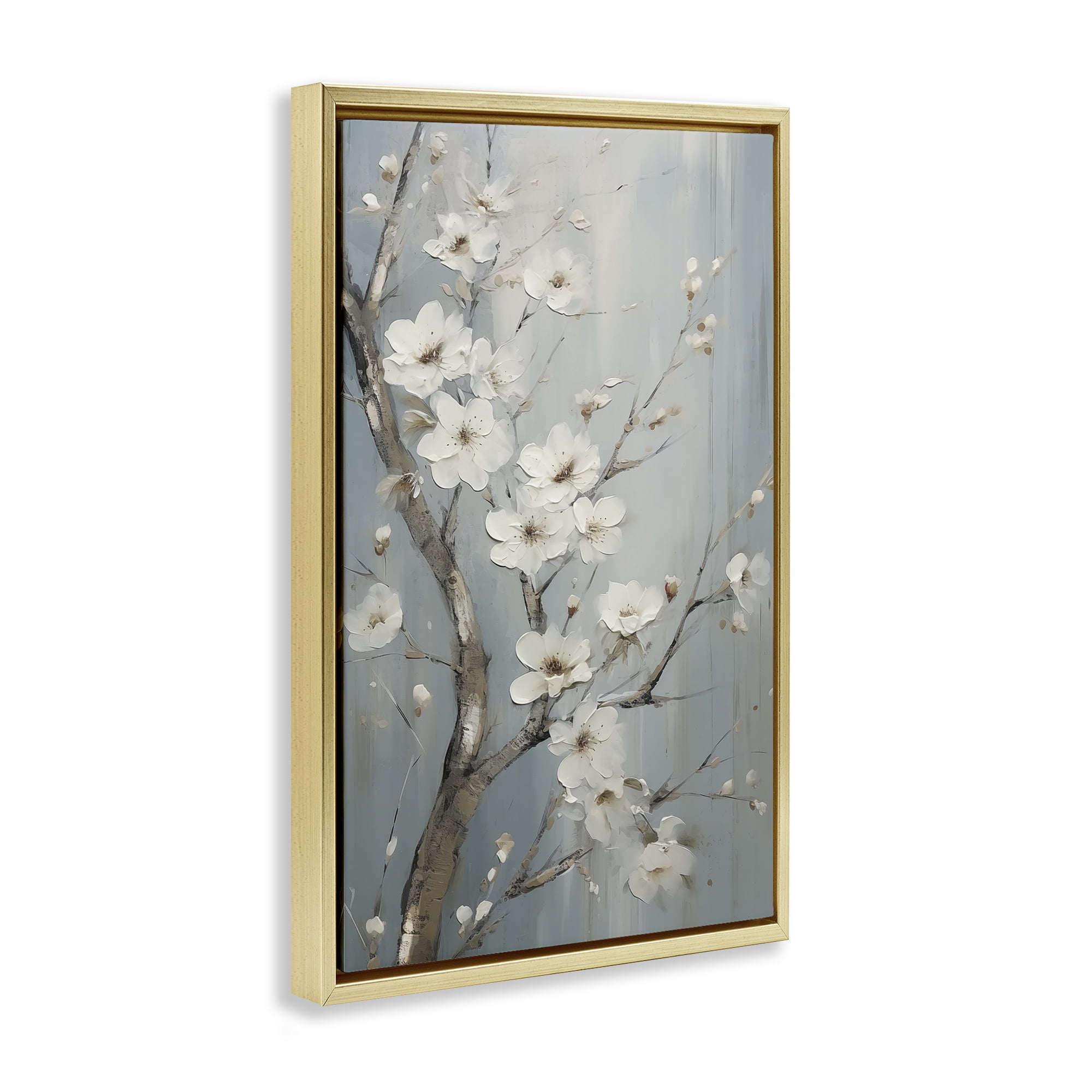 Stupell Industries White Cherry Blossoms Botanical & Floral Painting Gold Floater Framed Art Print Wall Art, 17 x 25