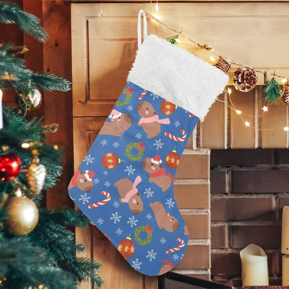 Ryvnso Christmas Stockings Capybara Christmas Ball Pattern 17.7" Large Stocking Decoration 1 Pack