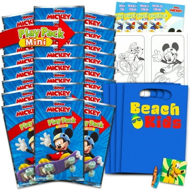 Crenstone Mickey Mouse Party Favors Set with Mini Coloring Books, Stickers, Loot Bags, 24 Pack