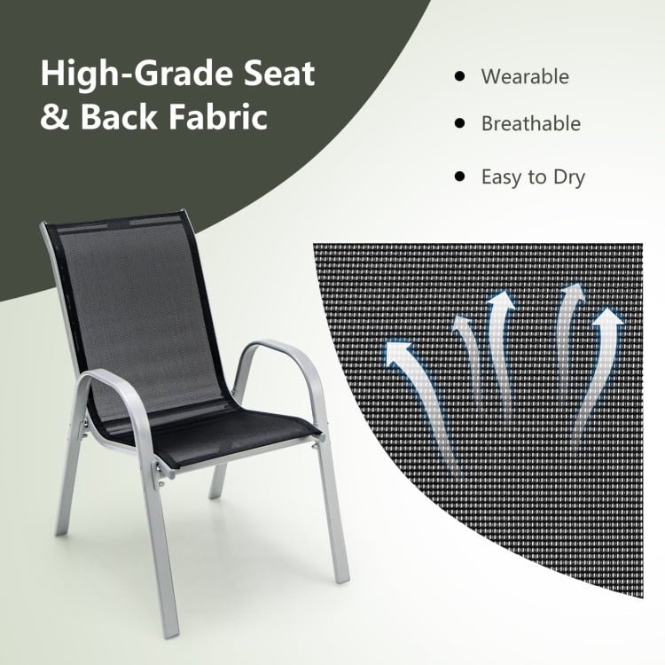 Aimee Lii 4 Pieces Stackable Patio Dining Chairs Set with Armrest, Outdoor Patio Furniture, Black Aimee Lii 4 Pieces Stackable Patio Dining Chairs Set with Armrest, Outdoor Patio Furniture, Black