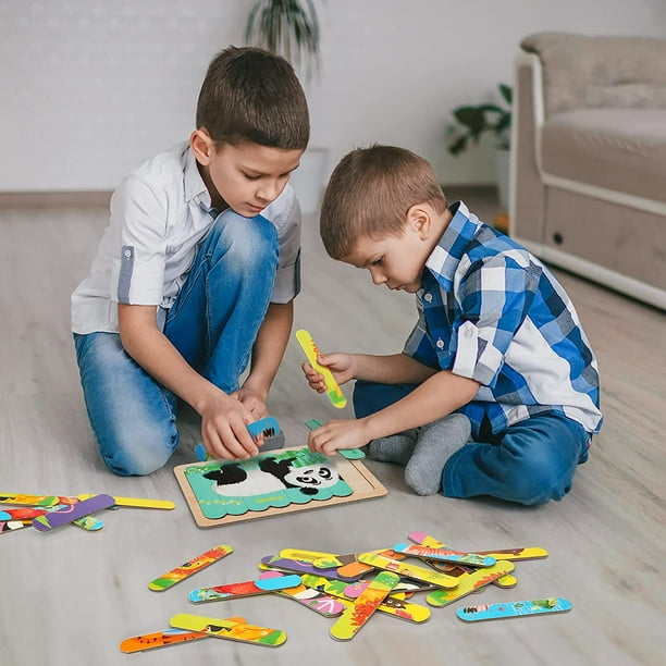 Puzzles en Bois à Bouton, Puzzle Encastrement avec Panneaux Perforés, Jouet  Éducatif Montessori Éducatif Tableau de Tri de Puzzles pour Bébés  Tout-Petits Enfants 2 3 4 Ans (Animaux) : : Jeux et Jouets