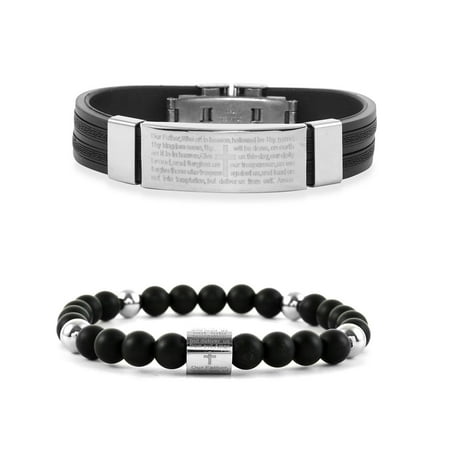 Shop LC Delivering Joy Unique Set of 2 Stainless Steel Round Beads Black Onyx Bracelet for Mothers Day Gifts Jewelry for Women Size 7