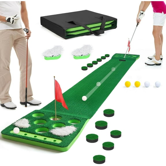 Golf Putting Game Set, Detachable Golf Putting Green Mat with 4 Balls, 2 Cups & Flags, 1 Portable Bag for Indoor & Outdoor Party Game Use