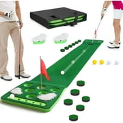 Golf Putting Game Set, Detachable Golf Putting Green Mat with 4 Balls, 2 Cups & Flags, 1 Portable Bag for Indoor & Outdoor Party Game Use