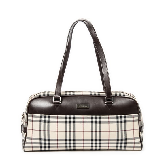 Pre-Owned Burberry Beige/Dark Brown Rectangular Bowler Shoulder Bag Nova Check Canvas