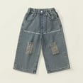 thumbnail image 2 of Kids Girls Jeans Denim Elastic Wasit Wide Leg Pants Baggy Jeans Kids for Girls 6-7 Years, 2 of 9