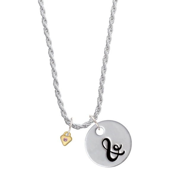Delight Jewelry Goldtone Mini Light Pink Crystal Heart Silvertone Script Initial Disc - & - Charm Necklace, 20"+3"
