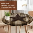 thumbnail image 6 of Western Star Retro Fitted Tablecloth with Elastic Edged, Round Table Cloth for Dining Table, Vintage Brown Wood Barn Waterproof Oil Proof Table Cover for Indoor Outdoor 55"-60", 6 of 9