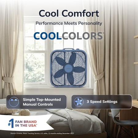 Lasko Cool Colors 20 3-Speed Energy Efficient Box Fan, Laguna Blue, B20312