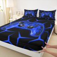 thumbnail image 5 of meiyoeat Neon Blue Flame Game Controller Full Size Sheets for Kids Boys, Blue Geometric Gaming Bed Sheets, 4-Piece, 1 Flat Sheet, 1 Fitted Sheet and 2 Pillowcases, 5 of 6