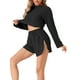 thumbnail image 4 of INSPIRAR CHIC Pijamas de mujer para estar en casa, tops de manga larga con corte y pantalones cortos con abertura, conjuntos XS en negro, 4 of 5