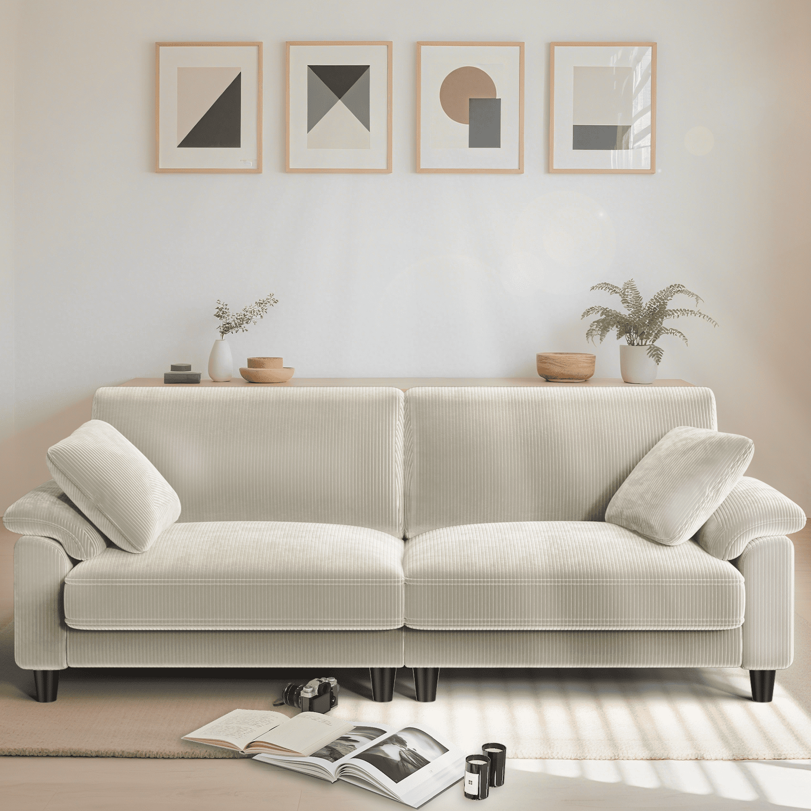 83" Corduroy Sofa,Loveseat Sofa with Extra Deep Seat Couches ,Comfy Upholstered Couch for Living Room,Tool-Free Setup with 2 Pillows,Beige