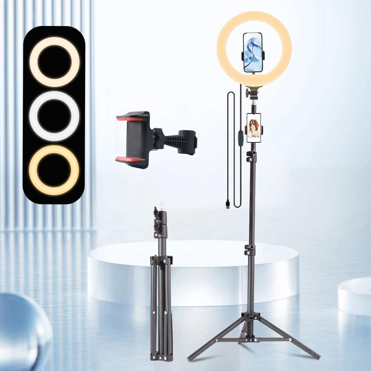 UEGOGO 10" Dimmable Ring Light & Tripod with Phone Mount – 3 Lighting Modes for Makeup, Zoom Calls, TikTok, Photography